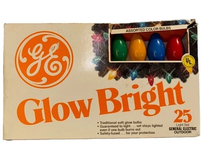 GE Glow Bright Christmas 25 C9 String Lights Set Red Blue Green Yellow NOS New - Image 1 of 4