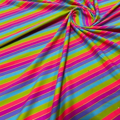Multicolor Pastel Stripes Print Spandex Stretch Fabric 60" wide Swimsuit By Yard - Image 1 of 4