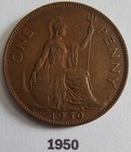 Rare 1950 One Penny King George VI. Decent Grade, See photos for condition.