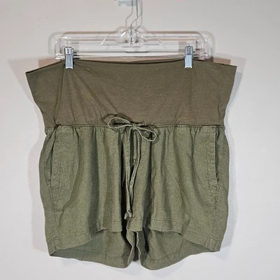 Old Navy Maternity Shorts Womens L Green Linen Blend Foldover Waist Drawstring - Image 1 of 4