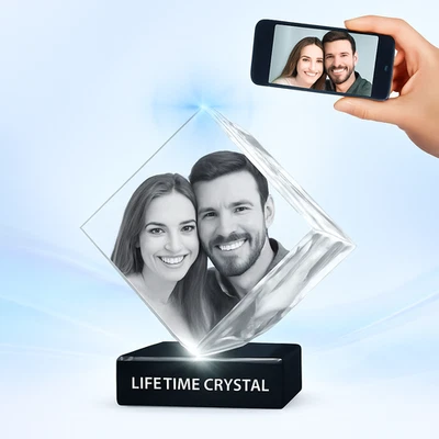Cristal Fotográfico 3D Personalizado - Forma Diamante Regalo Personalizado Boda, Mascota, Memoria Foto 1 de 4