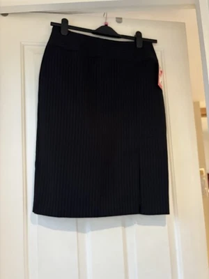 Etam Women’s Black Pinstripe Lined Skirt, Size 12 With Left Front Split 9inch. - Image 1 of 3