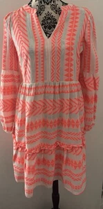 Coral V Neck Long Sleeve Boho Summer Dress . New With Tags . Size 8-10 - Picture 1 of 9