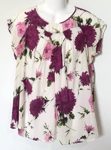 Blusa Mujer Talbots 14W Crema Seda Ligera Púrpura Floral Crisantemo Top - Imagen 1 de 5