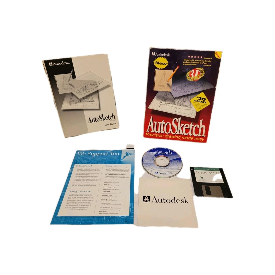 Autodesk AutoSketch LT Software 1997 Symbols 97 Autocad 3D Drawing  - Image 1 of 4
