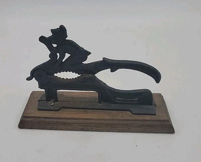 Elf Cast Iron Nut Cracker With Wood Base Nutcracker Country Home - Image 1 of 4