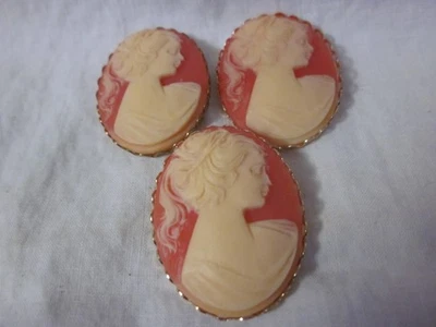 3 Large Coral embossed cameo cabachon oval shank buttons - Image 1 of 3