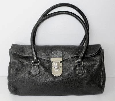 复古 PRADA Milano 意大利黑色皮革 Tessuto-Vitelli 手锁单肩包 — 第 1/4 张图片