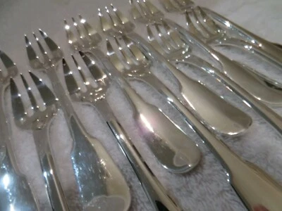 Vintage 1990 francês banhado a prata 12 garfos de ostra Christofle Cluny 14,9cm - Imagem 1 de 4