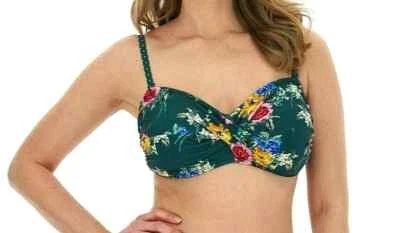 Joe Browns Floral Print Twist Front Bikini Top Plus Size 26 Swimwear Green - Image 1 of 4