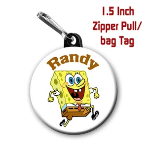 Two Sponge Bob Zipper Pull/Bag Tags Large 1.5 Inch Charm Personalized with Name - Picture 1 of 2