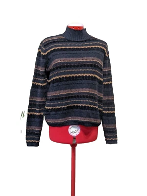 Suéter de punto brillante a rayas Lord & Taylor para mujer MEDIANO (8-10) cuello alto  Foto 1 de 4