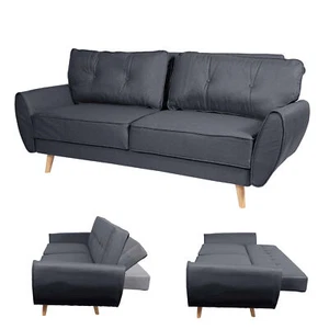 B-Ware 3er-Sofa MCW-J19, Klappsofa Schlaffunktion Stoff/Textil anthrazit-schwarz - Bild 1 von 9