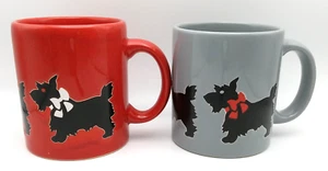 2 Waechtersbach rot grau Tassen schwarz Scottie Hunde mit Schleifen Spanien Germany - Bild 1 von 9