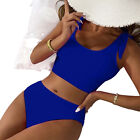 Women's Solid Color Fashion Bikini Sexy High Waisted Sports Two Piece Swimsuit