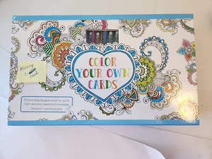 Color Your Own Cards 30 Cards & Envelopes w/5 Gel Pens Missing One Card Open Box - Picture 1 of 5