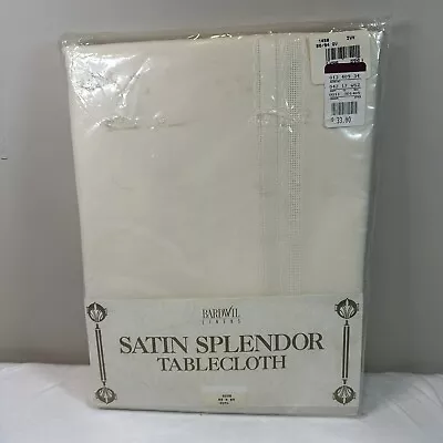 Tablecloth Satin Splendor Ivory Wrinkle-Free Polyester 60" x 80” Oval New - Image 1 of 4