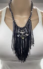 Chico’s Black /fringe /glass Necklace Nwts