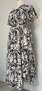 EXPRESS Black White Pink Floral Gold Lamé Fairycore Whimsical Maxi Dress Size XL - Picture 1 of 9