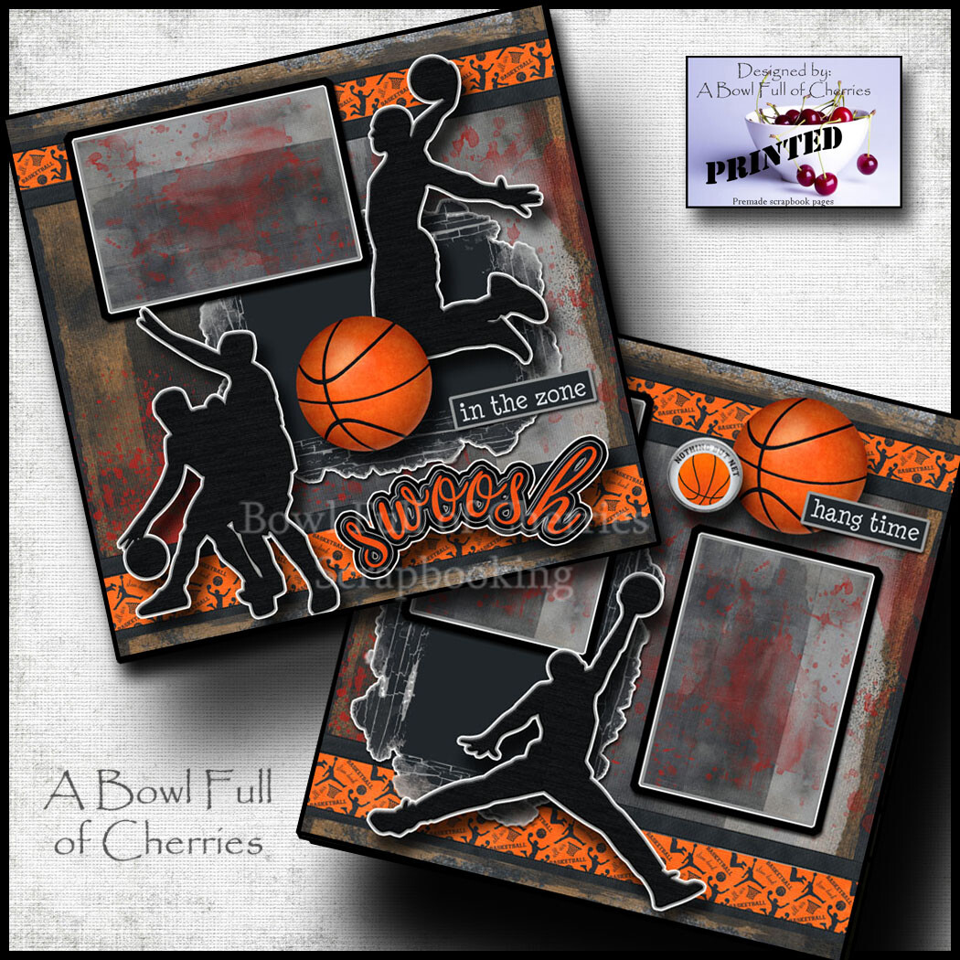 BASKETBALL SWOOSH 2 premade scrapbook pages paper printed paper CHERRY 0225  | eBay
