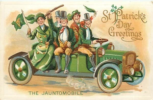Postal del Día de San Patricio en relieve 741 Happy Irish People en coche Jauntomobile - Imagen 1 de 2