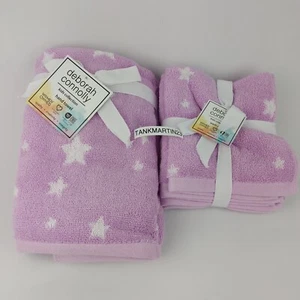 Set of 6 Deborah Connolly 2 Hand Towels & 4 Wash Cloths Pink White Stars - Picture 1 of 12