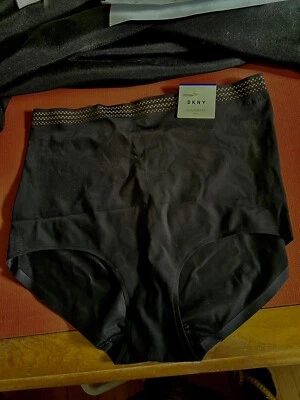 NWT DNKY Womens XL Black Nylon Medium Control Shaping Brief #DK2021 - Image 1 of 4
