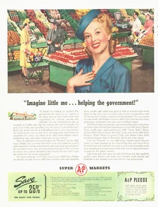 1942 WWII A&P Supermarket grocery store women shopping vintage art PRINT AD - Picture 1 of 2