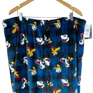 NEW Disney Mens Fleece Pajama Sleep Pants 2XL Blue Mickey Mouse Pluto DonaldDuck - Picture 1 of 6