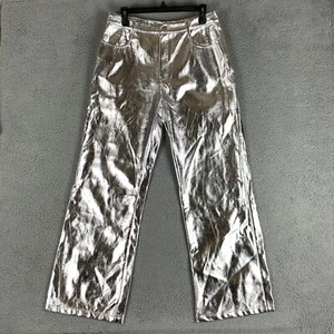 White Fox Push The Button Pants Womens Large L Silver Metallic PU High Rise NWT - Picture 1 of 15
