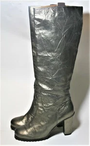 GIDIGIO SHOES METALLIC CRINKLED LEATHER TALL KNEE HI BOOTS ZIP 39 ITALY $495 - Picture 1 of 12