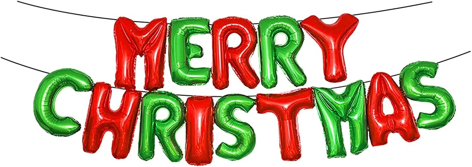 PANNU DESIGN 16" Merry Xmas Banner Balloons Self Inflating Christmas Party Foil Ballons UK