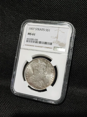 1907 $1 Dollar NGC MS61 STRAITS  KING EDWARD VII Cover