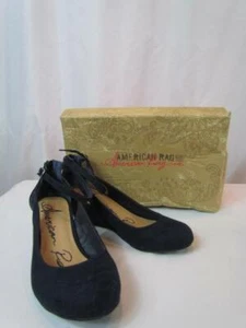 NIB American Rag Cie Navy Suede Wedge Skimmer W/ Ankle Strap 9W - Picture 1 of 8