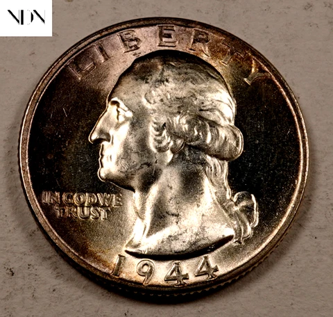 1944-S Washington Quarter - Gem BU++ (rainbow toned) - 90% Silver #Q467 Cover