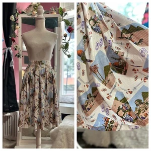 Vintage 50s Novelty Print Full Circle Skirt Cairo Egypt Souvenir Cotton XXS - Picture 1 of 9
