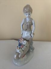 Porcelain Figurine Girl with Wheelbarrow of Flowers