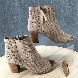 Toms Boots Womens 8 Majorca Perforated Peep Toe Ankle Bootie Brown Suede Heels - Picture 1 of 16