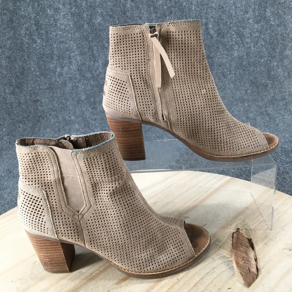 Toms Botas Mujer 8 Mallorca Perforadas Punta abierta Botín Marrón Gamuza Tacones Foto 1 de 4