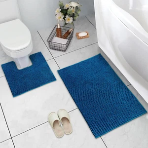 Chenille Bath Mat Set 2 Piece, Absorbent Non-Slip Bath Mat & U-Shaped Contour To - Picture 1 of 12