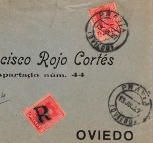 SPAIN Cover Registered *R* CANCEL 25c+25c Pravia 1927 Oviedo {samwells}YG178 - Picture 1 of 10