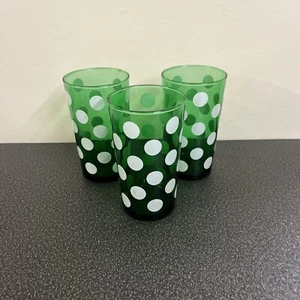 Vasos de jugo de lunares blancos verdes bosque ancla Hocking vintage de 5" difícil de encontrar - Imagen 1 de 6