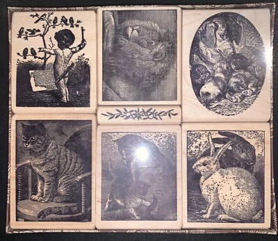 Estampillas de goma magenta coleccionables animales: gato conejo león pájaros perros otoño 1998 Foto 1 de 4