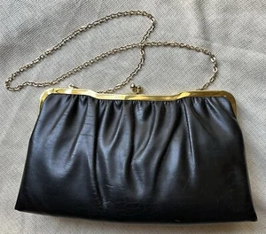 Black Clutch Purse With 32” Gold Chain - Picture 1 of 4