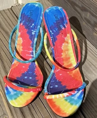 Clear Lucite Heel Slip On Slide Mule Size 11 Open Toe CAPE ROBBIN Tie Dye LN EUC - Image 1 of 4