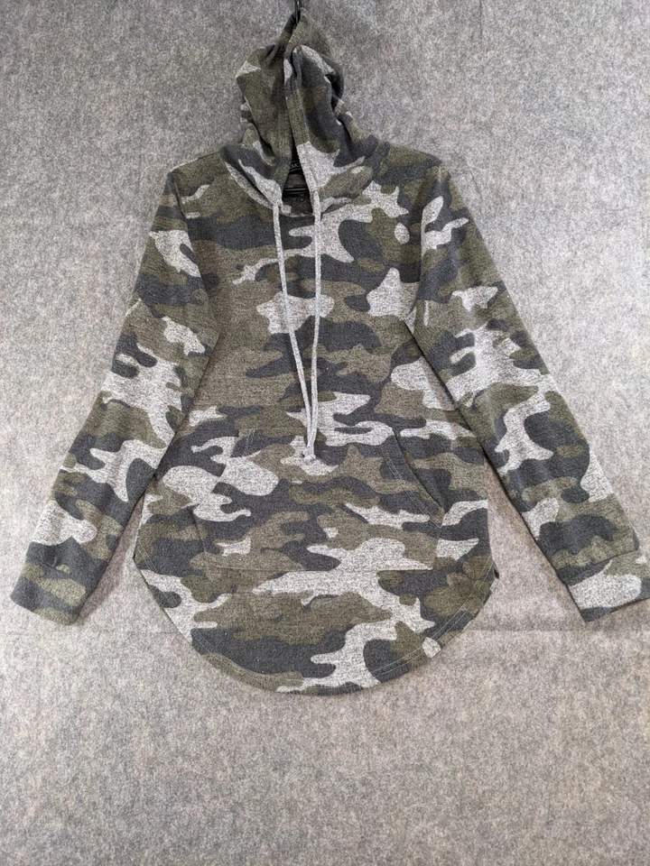 Sudadera con Capucha Almost Famous Para Mujer Grande Gris Verde Camuflaje Tejido Pullover Bolsillo Canguro Foto 1 de 4