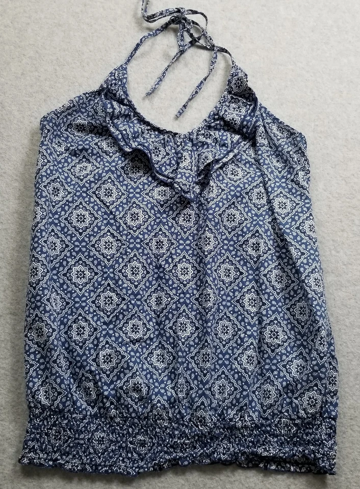 Top Halter Azul Asfalto Para Mujer Pequeño S Azul Blanco Floral Y2K Sin Mangas Calado Foto 1 de 4