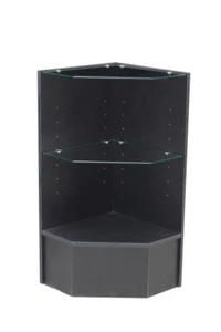 Black Wood Veneer Corner Pentagon Display Case with Tempered Glass Shelves - Picture 1 of 1