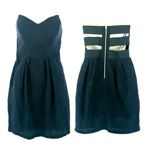 NWT Myne Ashley Ann 100% Silk Black Strapless Caged Back Mini Dress Party Dress  - Picture 1 of 10