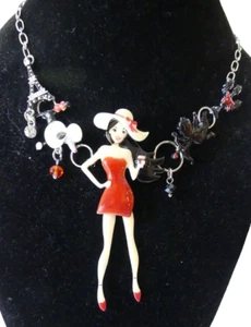 C&C Paris French Glamour Girl Cupid Enamel Metal Fashion Jewelry Whimsy Necklace - Picture 1 of 7